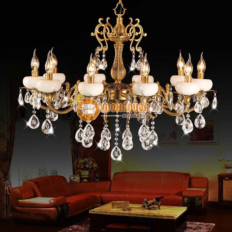 Đèn chùm đồng chao đá trắng ATL8659-2